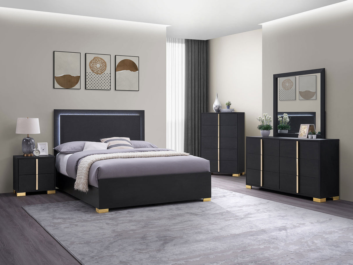 Full Bed - Marceline Wood Full LED Panel Bed Black