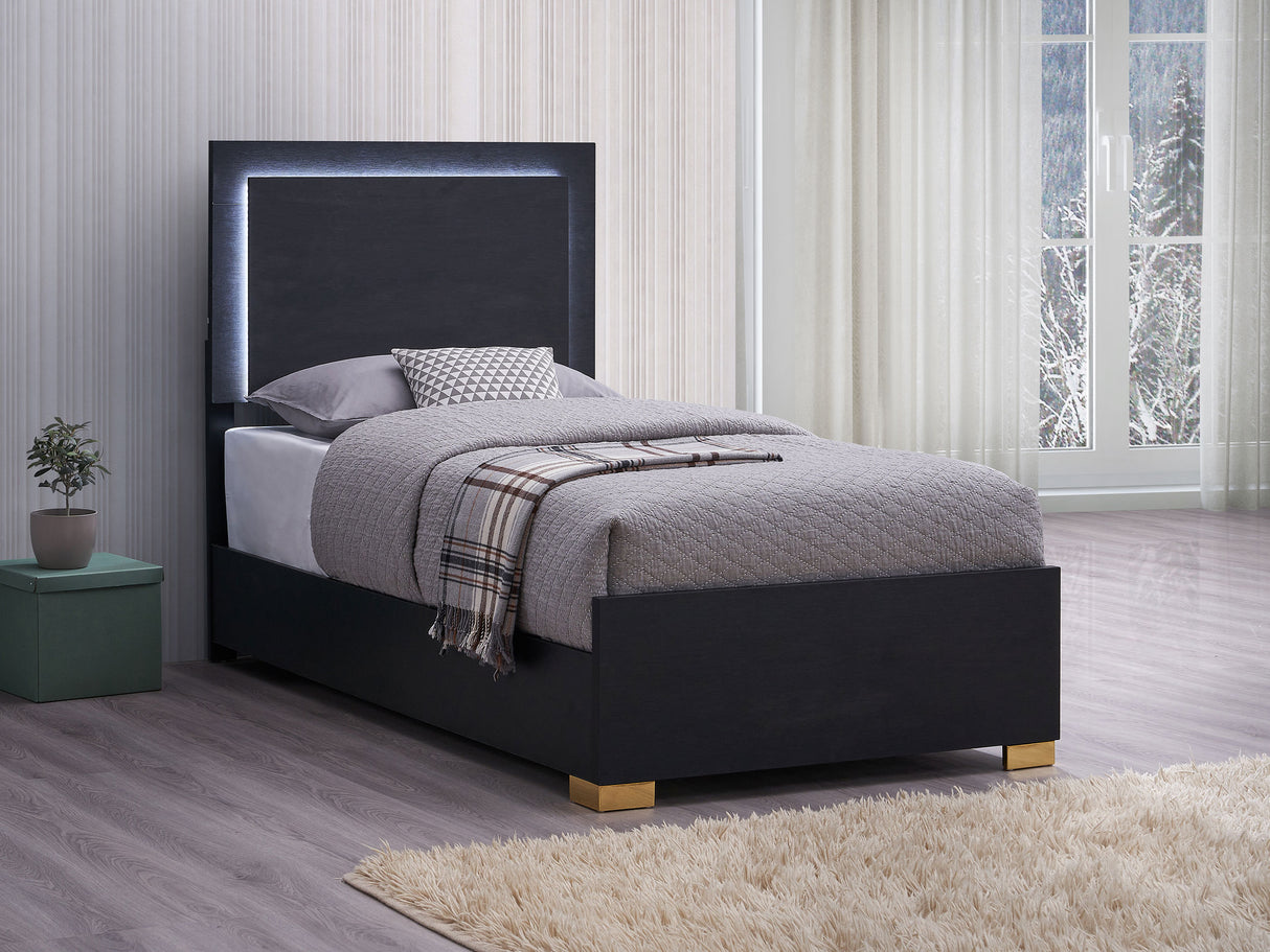 Twin Bed - Marceline Wood Twin LED Panel Bed Black