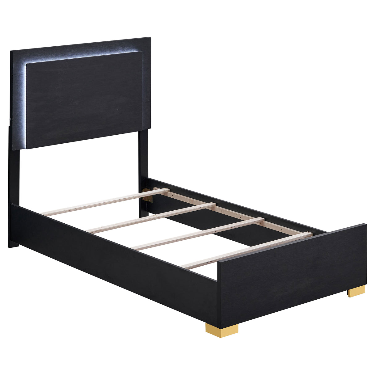 Twin Bed - Marceline Wood Twin LED Panel Bed Black