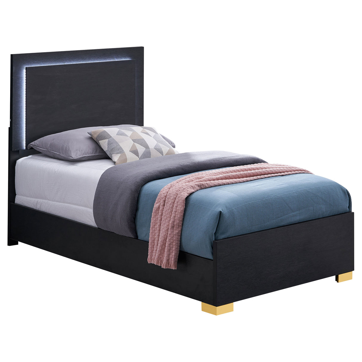 Twin Bed - Marceline Wood Twin LED Panel Bed Black