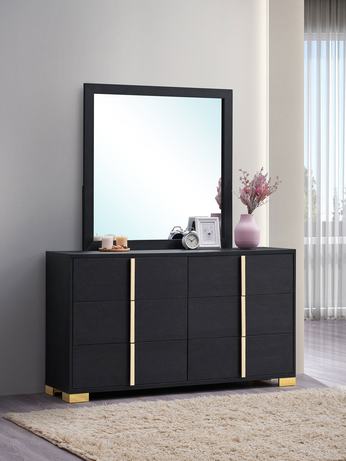 Dresser With Mirror - Marceline 6-drawer Dresser with Mirror Black