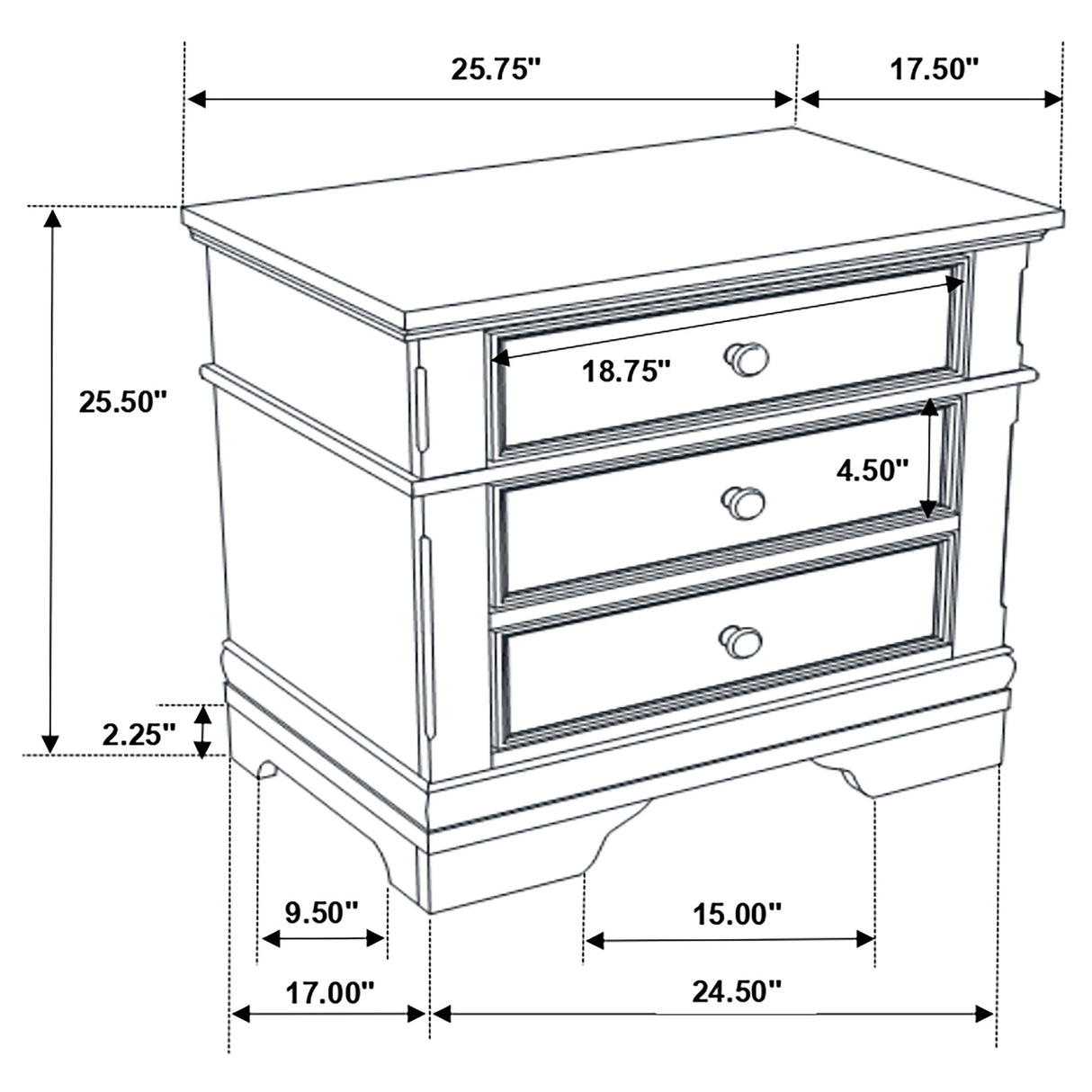 Nightstand - Manchester 3-drawer Nightstand Wheat