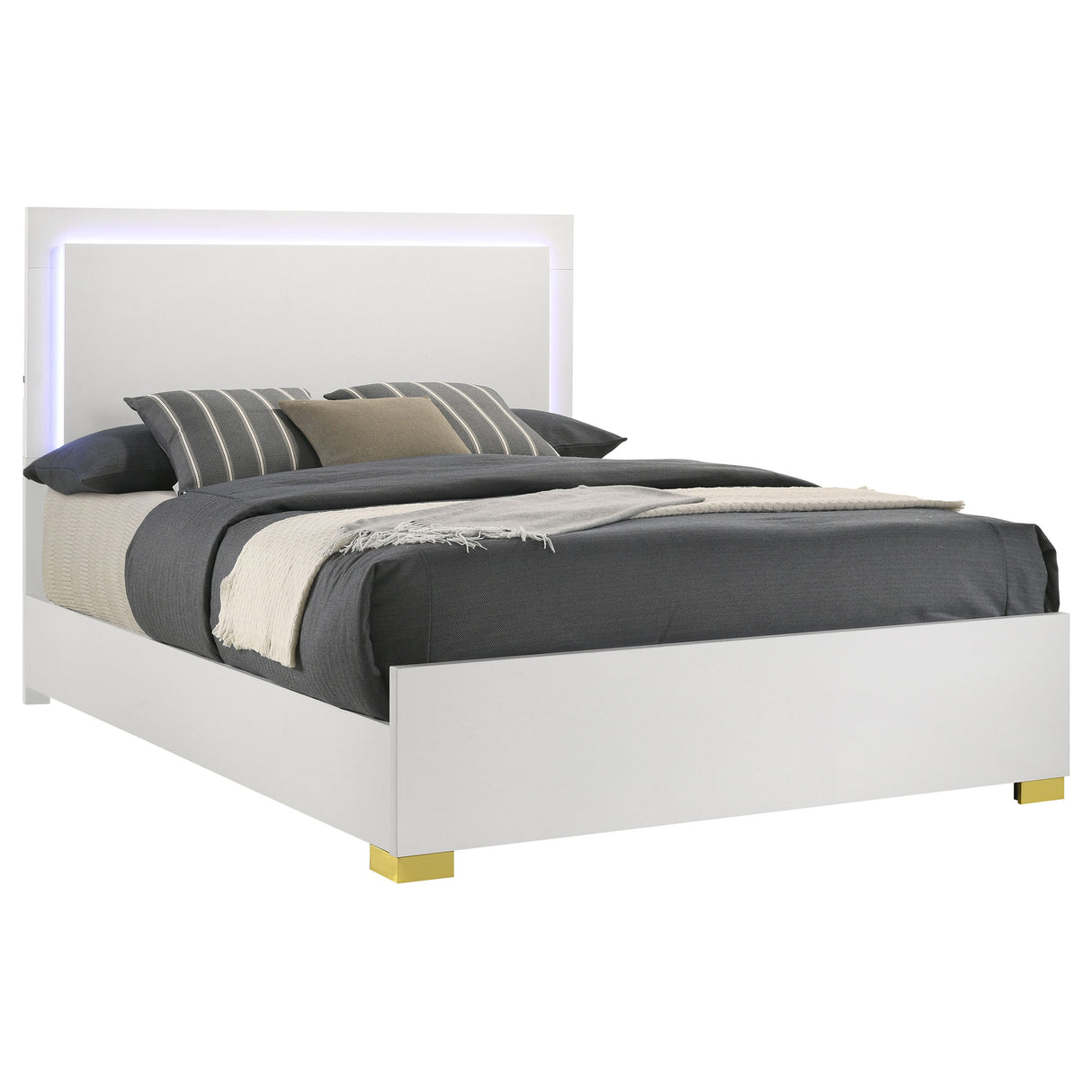 Full Bed - Marceline Wood Full LED Panel Bed White