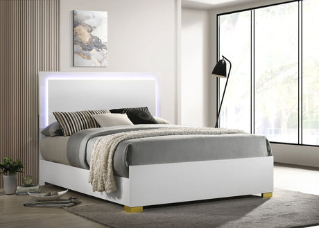 Eastern King Bed  - Marceline Wood Eastern King LED Panel Bed White