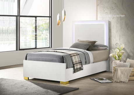 Twin Bed - Marceline Wood Twin LED Panel Bed White