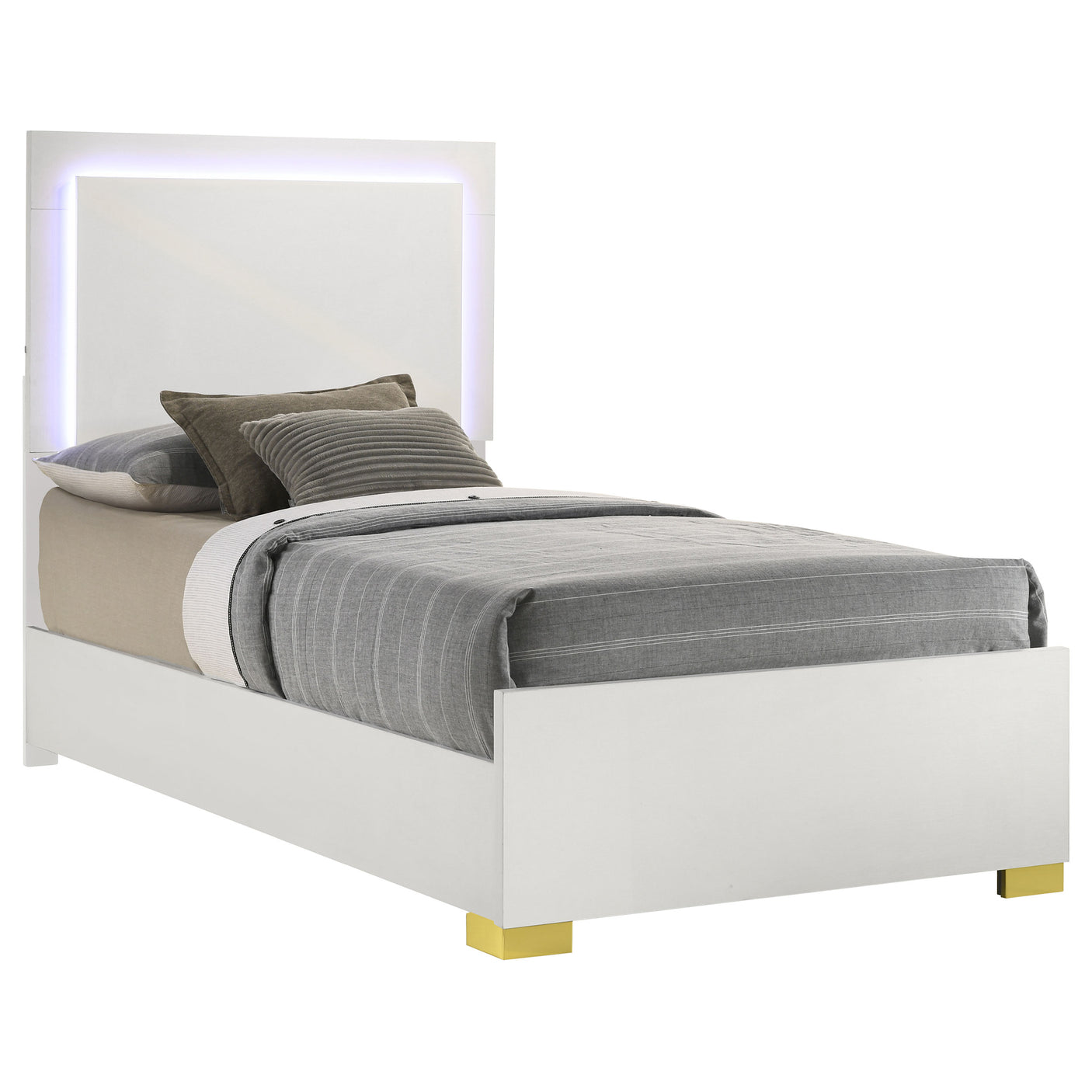Twin Bed - Marceline Wood Twin LED Panel Bed White