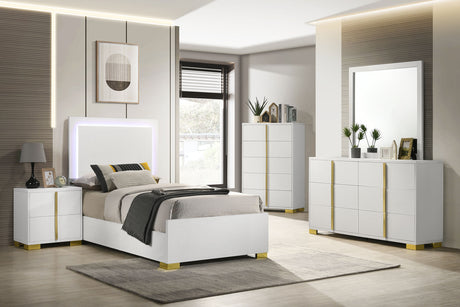 Twin Bed - Marceline Wood Twin LED Panel Bed White