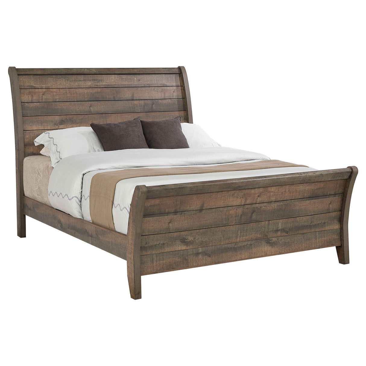 California King Bed - Frederick Wood California King Sleigh Bed Weathered Oak | Coaster - 222961KW - Home Elegance USA - 2