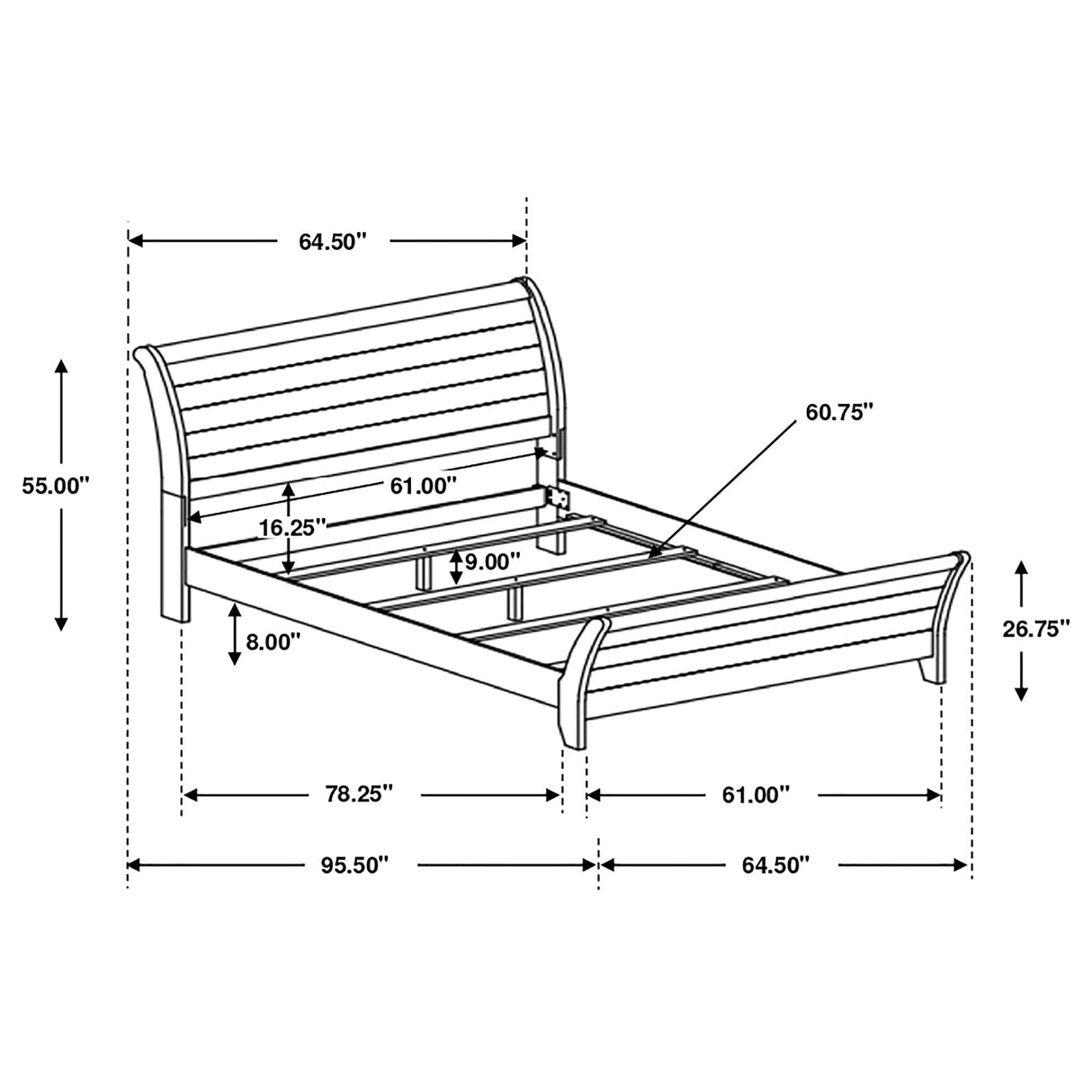 Queen Bed - Frederick Wood Queen Sleigh Bed Weathered Oak