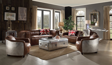 Brancaster Retro Brown Top Grain Leather& Aluminum Living Room Set