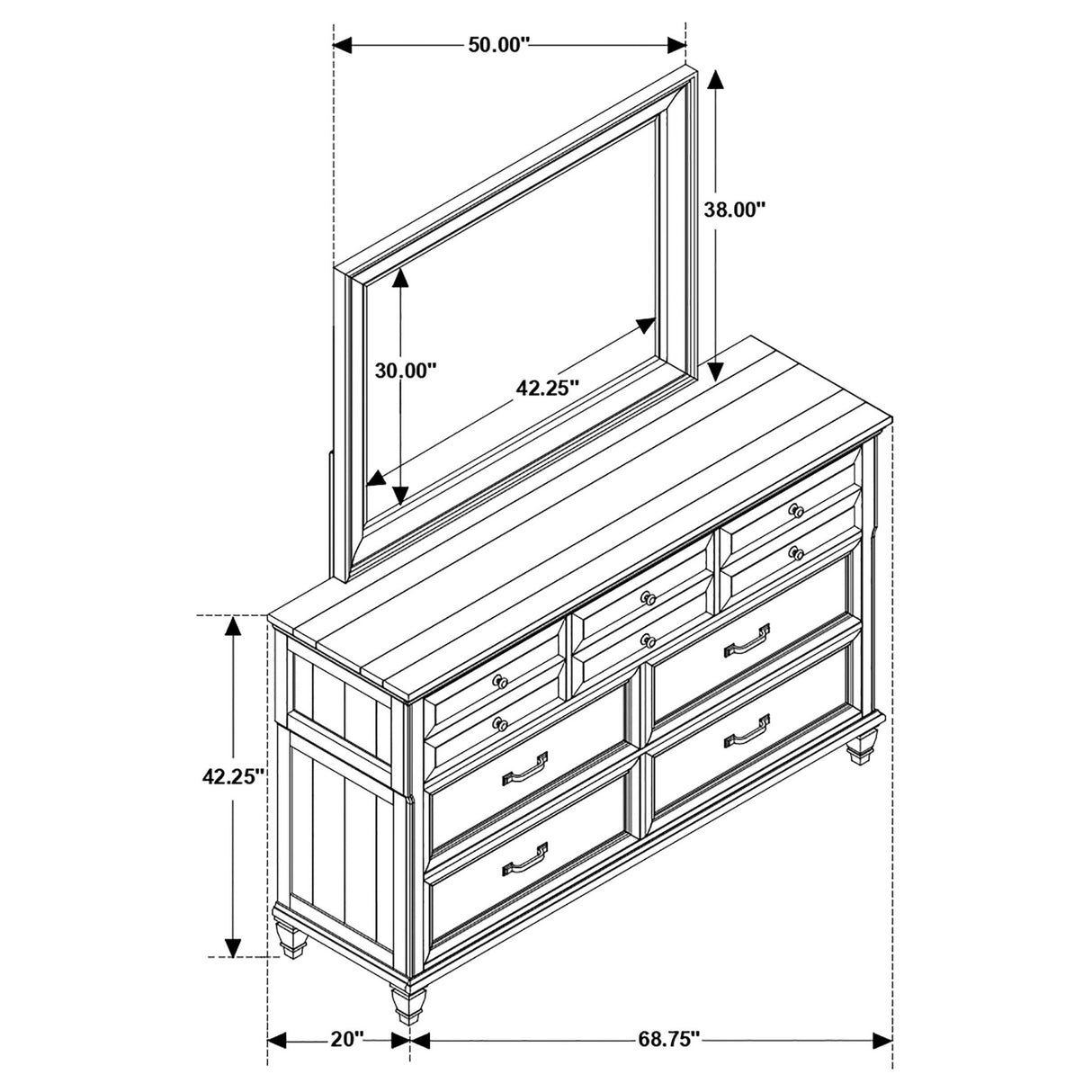 Avenue 8 - drawer Dresser with Mirror Weathered Burnished Brown | Coaster - 223033M - Home Elegance USA - 13