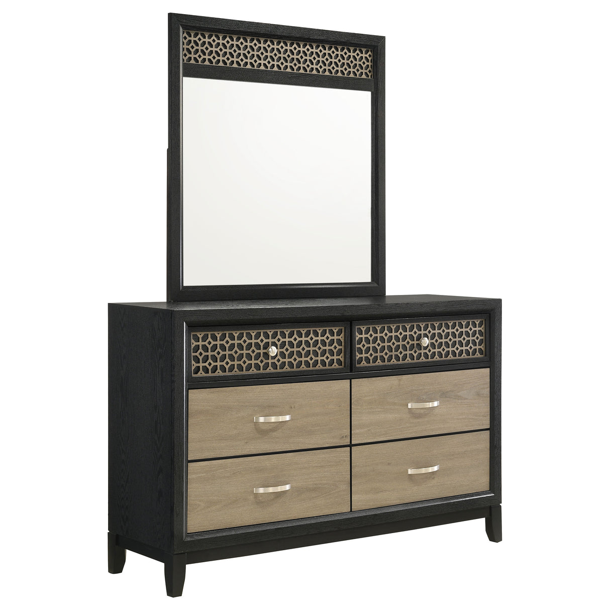 Dresser With Mirror - Valencia 6-drawer Dresser with Mirror Light Brown and Black