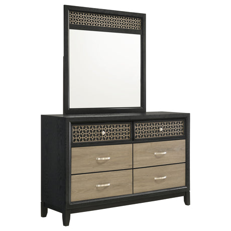 Dresser With Mirror - Valencia 6-drawer Dresser with Mirror Light Brown and Black