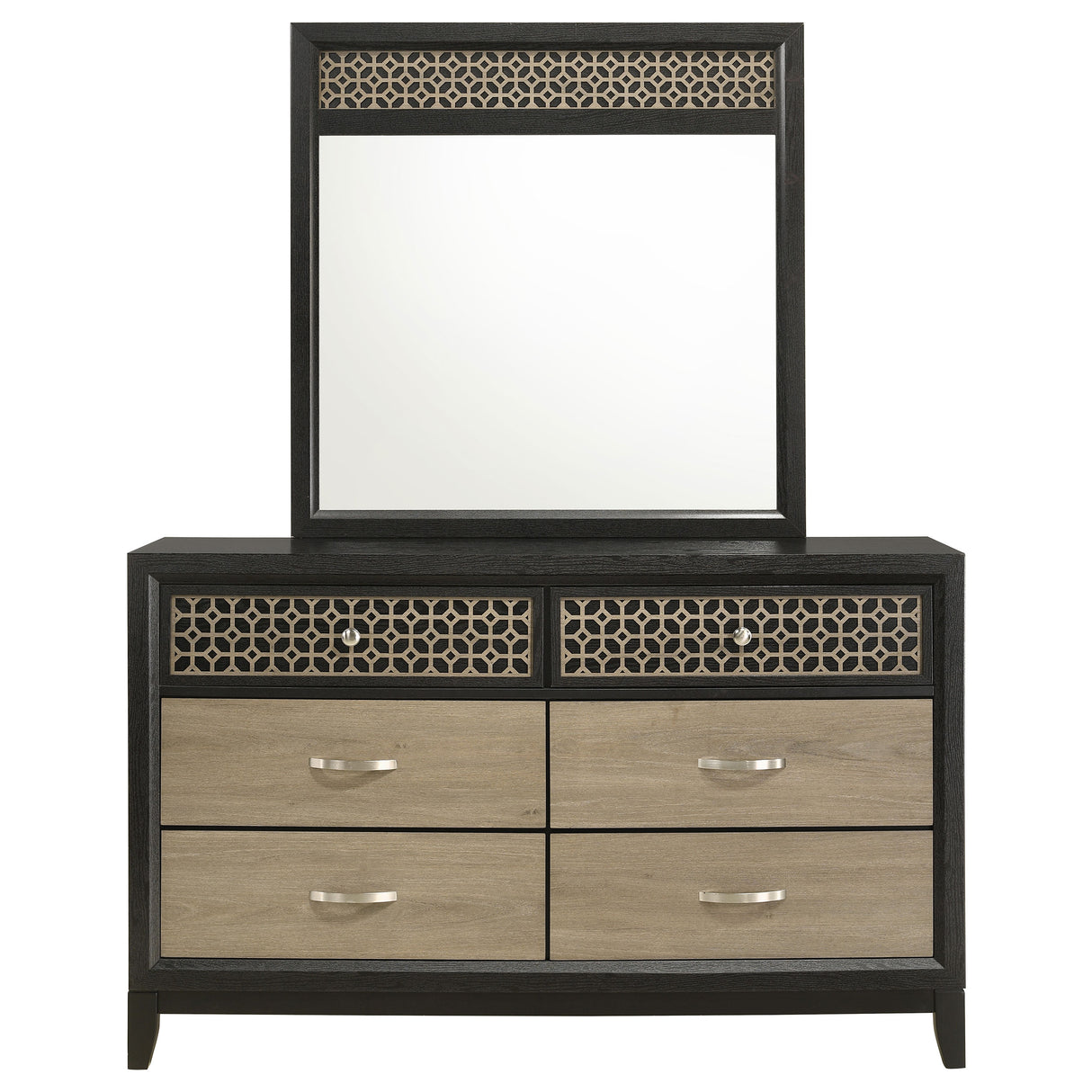 Dresser With Mirror - Valencia 6-drawer Dresser with Mirror Light Brown and Black