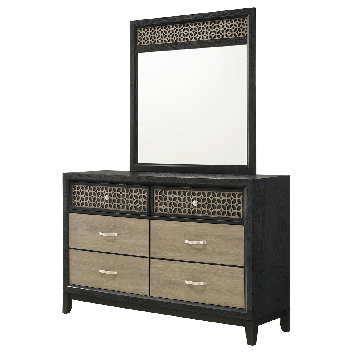 Dresser With Mirror - Valencia 6-drawer Dresser with Mirror Light Brown and Black