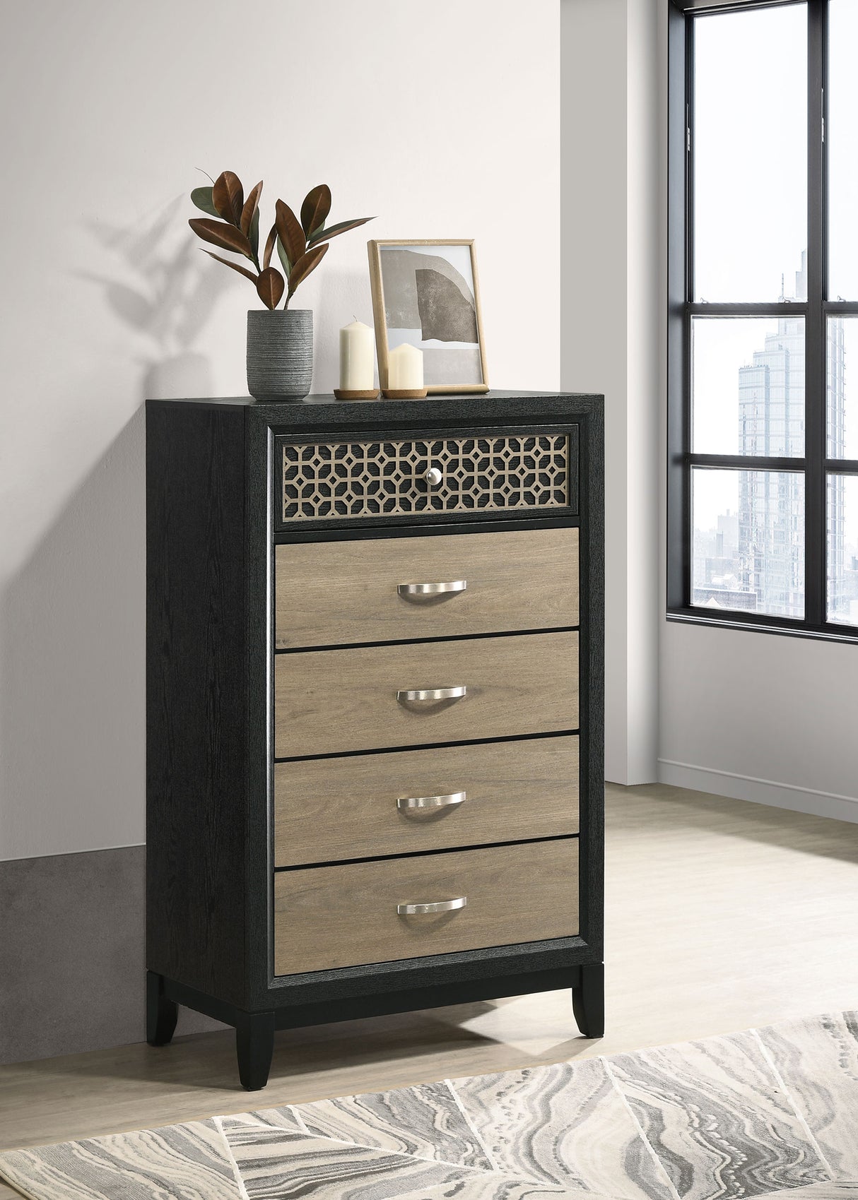 Chest - Valencia 5-drawer Chest Light Brown and Black