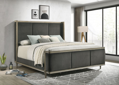 Queen Bed  - Alderwood Upholstered Queen Wingback Bed French Grey