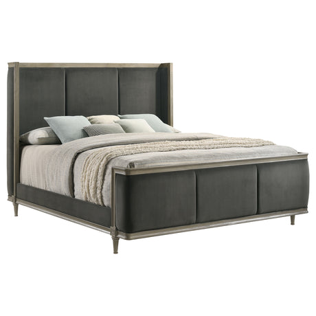 Queen Bed  - Alderwood Upholstered Queen Wingback Bed French Grey