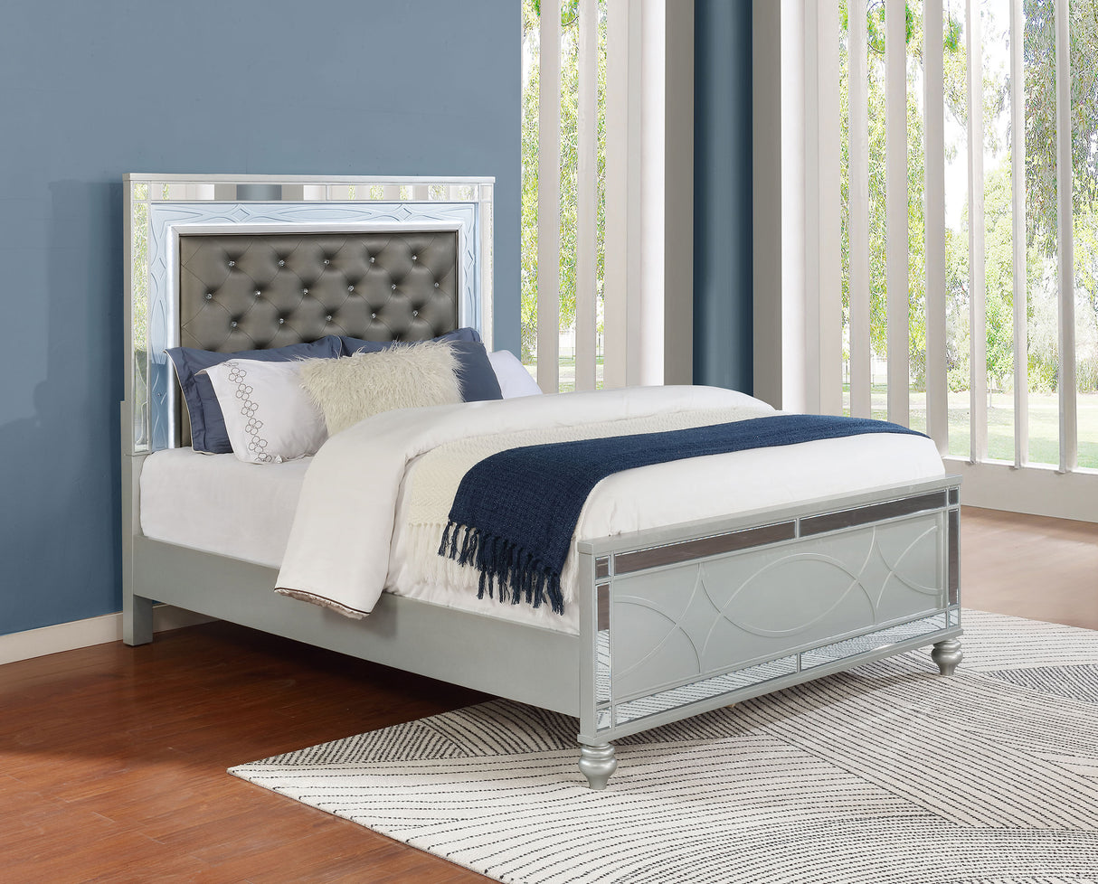 Eastern King Bed  - Gunnison Wood Eastern King LED Panel Bed Silver Metallic