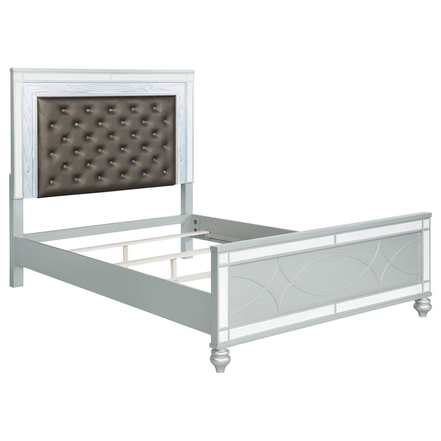 Eastern King Bed  - Gunnison Wood Eastern King LED Panel Bed Silver Metallic