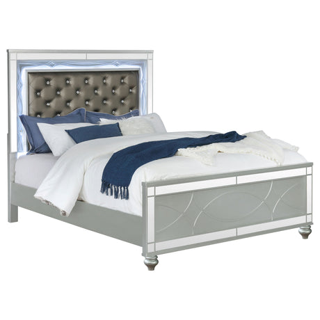 Eastern King Bed  - Gunnison Wood Eastern King LED Panel Bed Silver Metallic