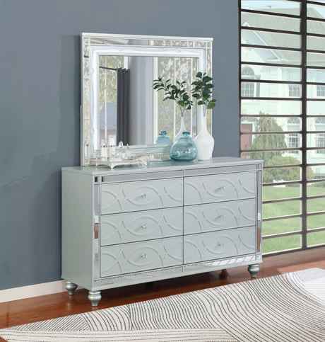 Dresser With Mirror - Gunnison 6-drawer Dresser with Mirror Silver Metallic