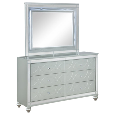 Dresser With Mirror - Gunnison 6-drawer Dresser with Mirror Silver Metallic