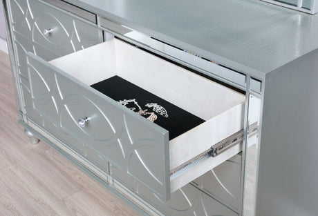 Dresser With Mirror - Gunnison 6-drawer Dresser with Mirror Silver Metallic