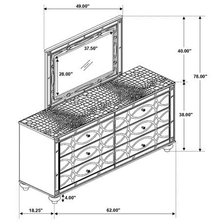 Dresser With Mirror - Gunnison 6-drawer Dresser with Mirror Silver Metallic