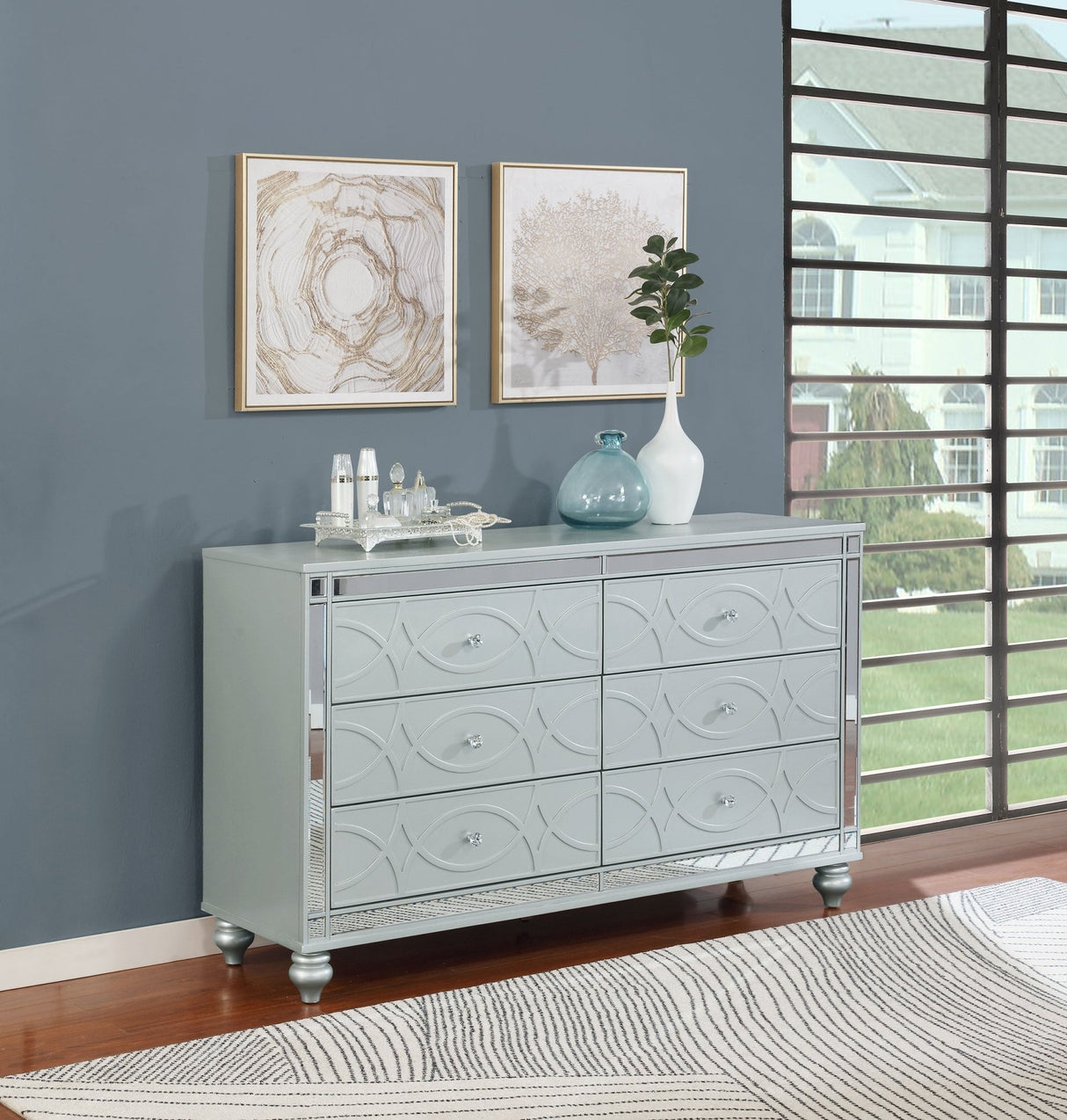 Dresser - Gunnison 6-drawer Dresser Silver Metallic