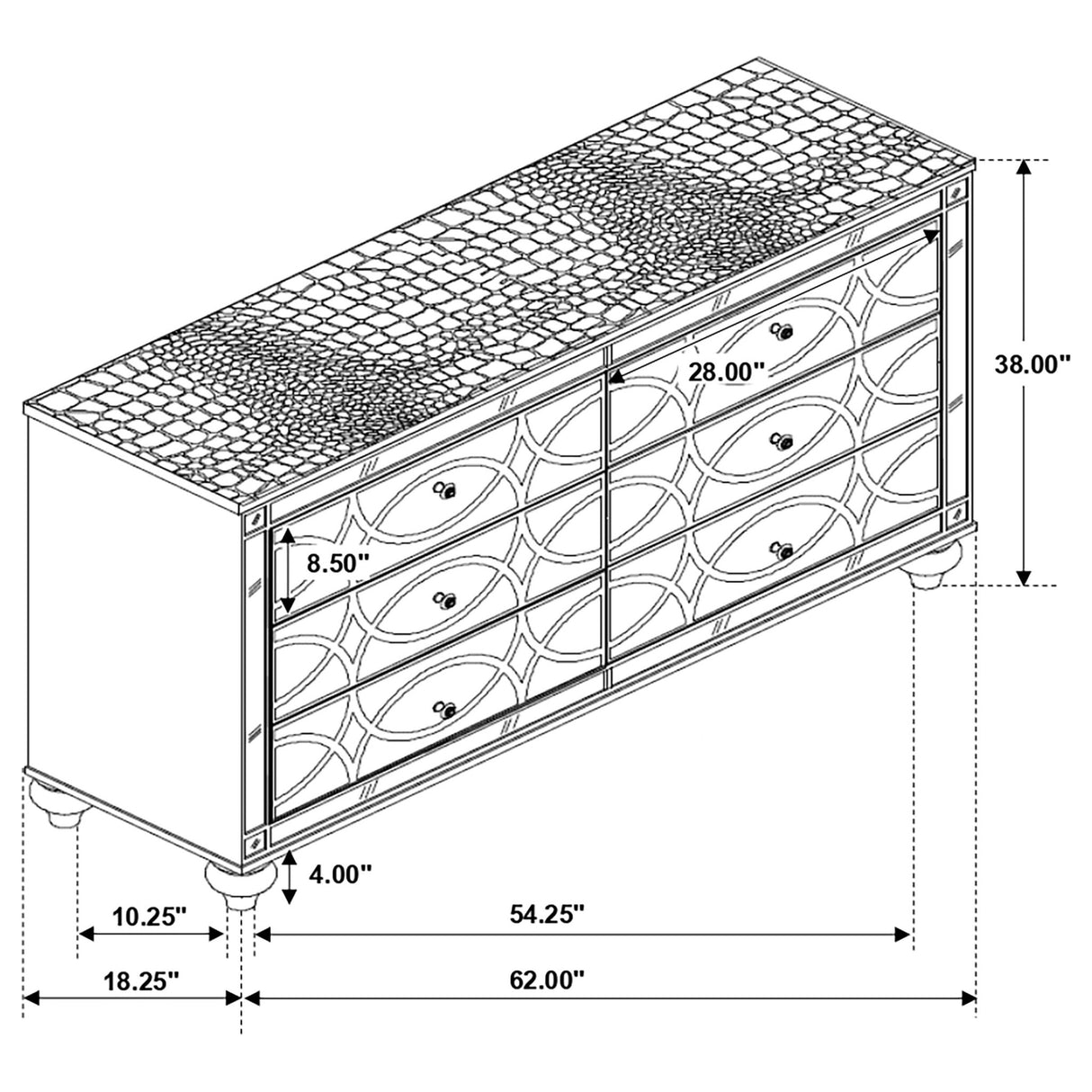 Dresser - Gunnison 6-drawer Dresser Silver Metallic