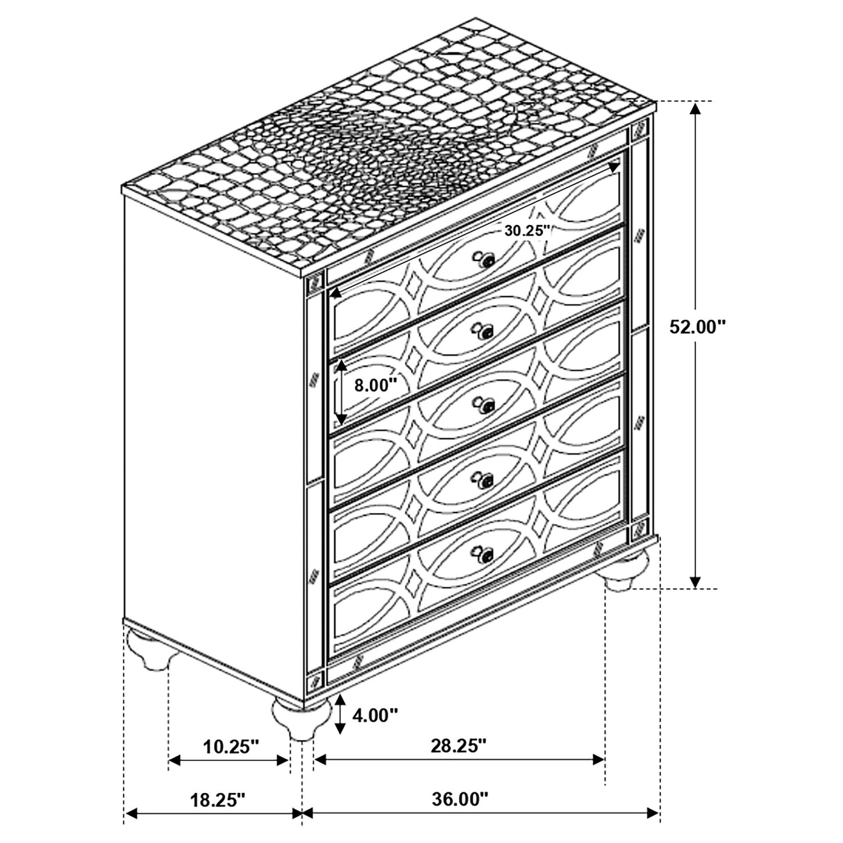 Chest - Gunnison 5-drawer Chest Silver Metallic