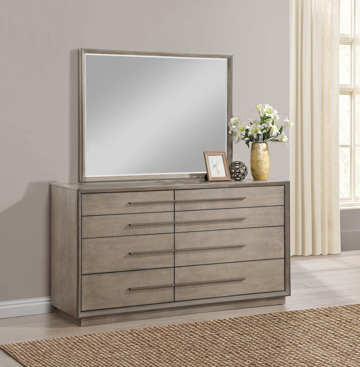 Durango 8-drawer Dresser and Mirror Washed Oak - Home Elegance USA