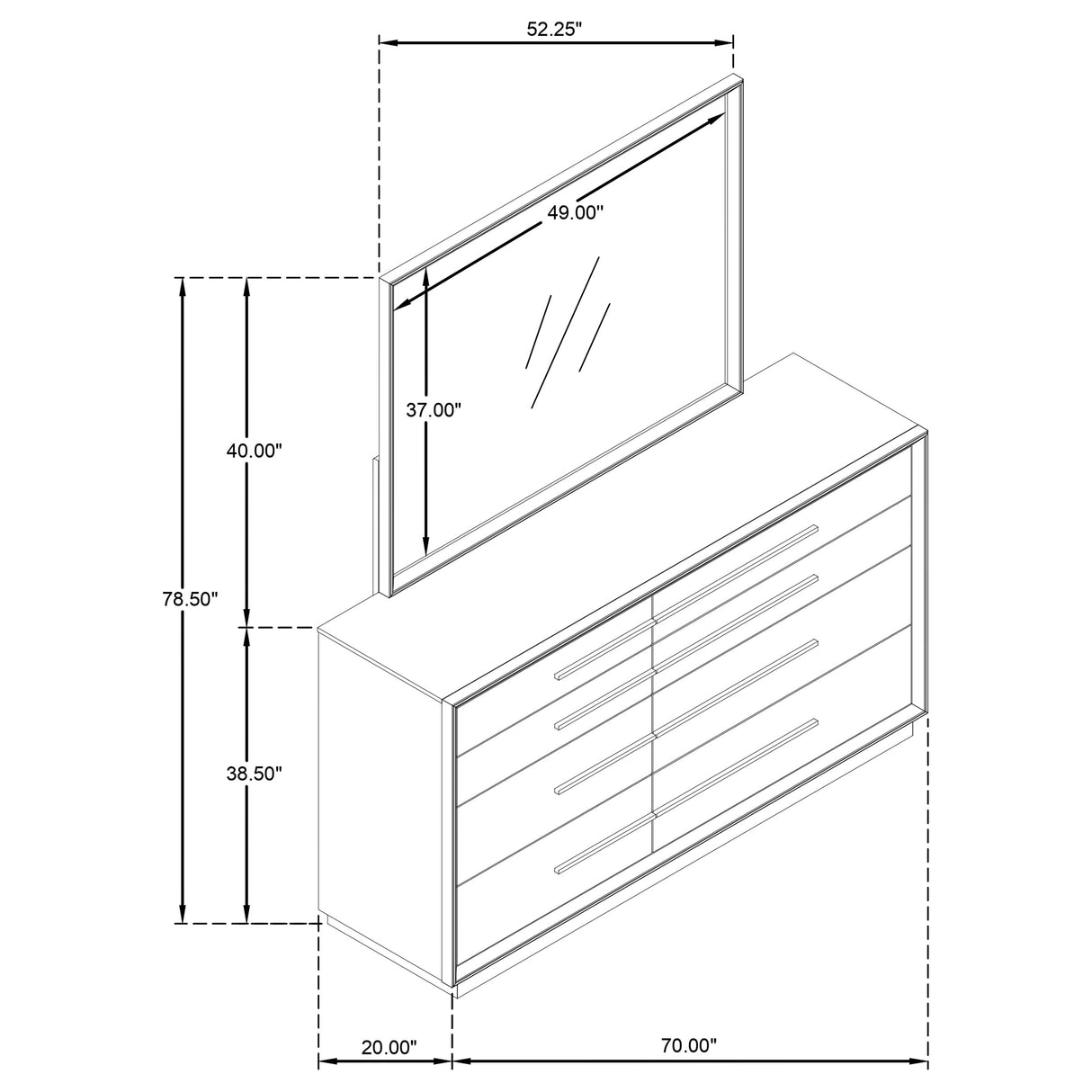 Durango 8-drawer Dresser and Mirror Washed Oak - Home Elegance USA