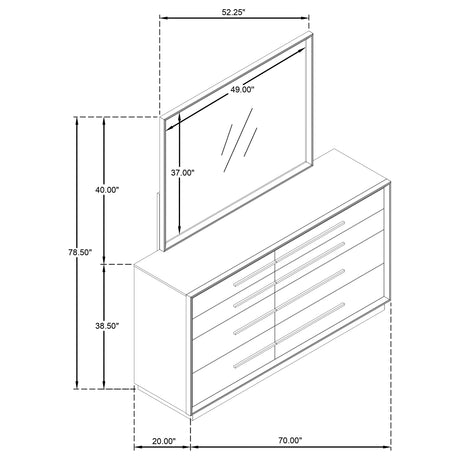 Durango 8-drawer Dresser and Mirror Washed Oak - Home Elegance USA