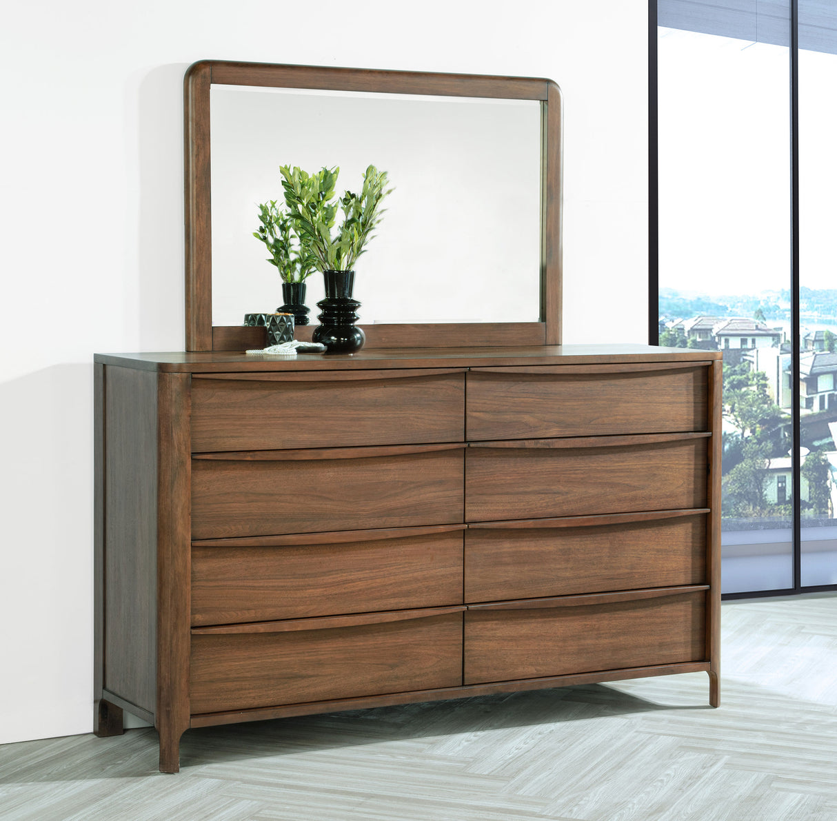 Maderia 8-drawer Dresser and Mirror Walnut - Home Elegance USA