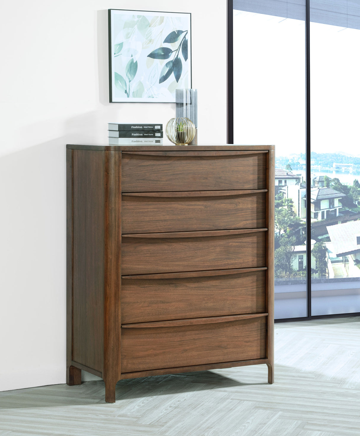 Maderia 5-drawer Chest of Drawers Walnut - Home Elegance USA