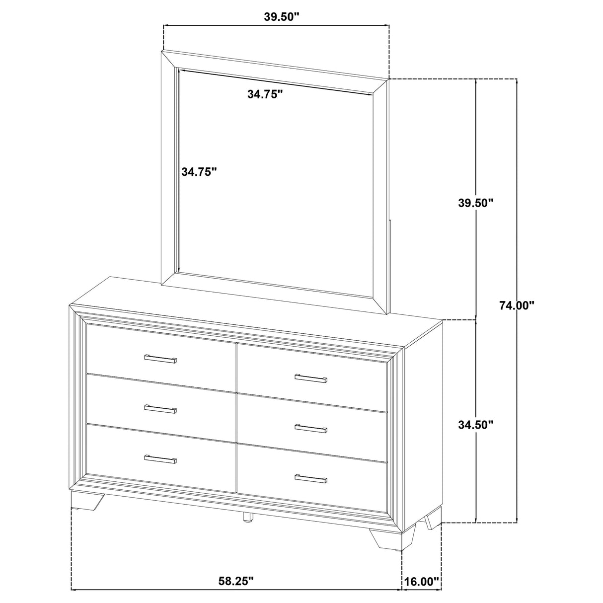 Wright 6-drawer Dresser and Mirror Brown Oak - Home Elegance USA