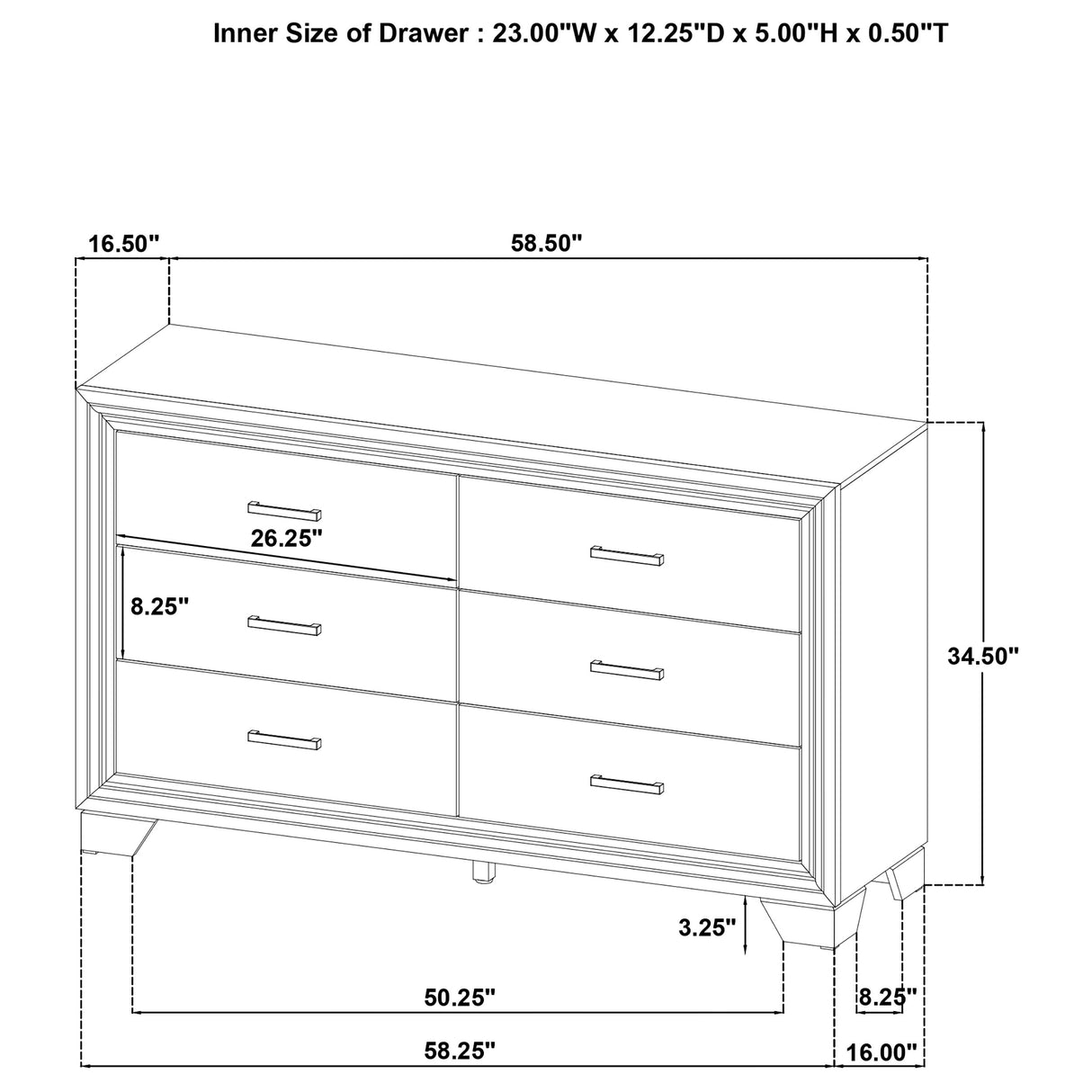 Wright 6-drawer Dresser Cabinet Brown Oak - Home Elegance USA
