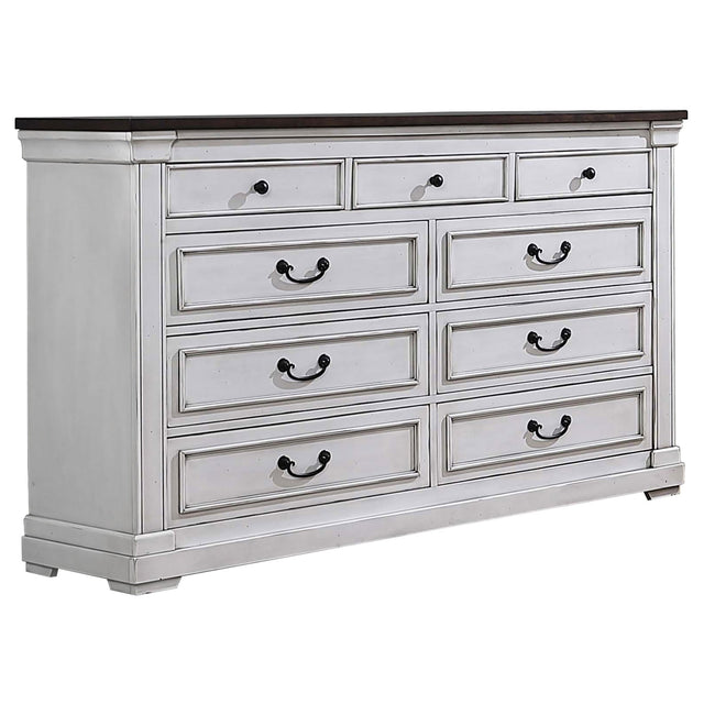 Dresser - Hillcrest 9-drawer Dresser Dark Rum and White