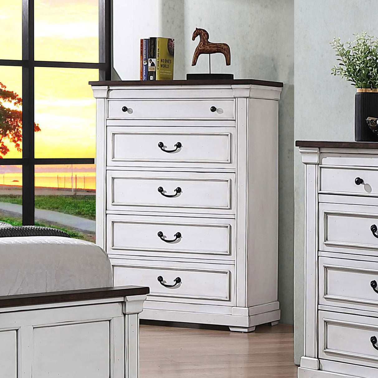 Chest - Hillcrest 5-drawer Chest Dark Rum and White