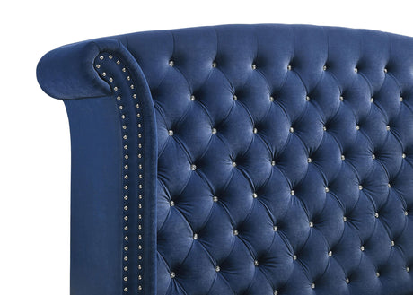 Eastern King Bed - Melody Upholstered Eastern King Wingback Bed Pacific Blue