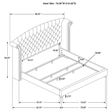 Eastern King Bed - Melody Upholstered Eastern King Wingback Bed Pacific Blue