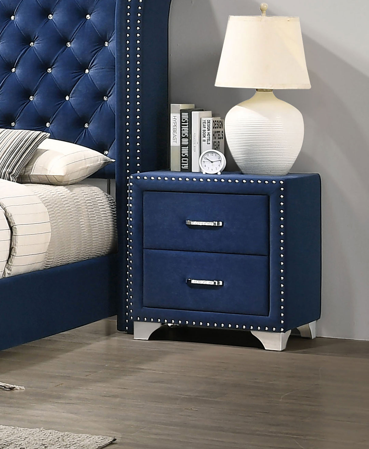 Melody Upholstered 2-drawer Nightstand Pacific Blue - Home Elegance USA