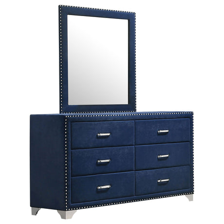 Dresser With Mirror - Melody 6-drawer Upholstered Dresser with Mirror Pacific Blue