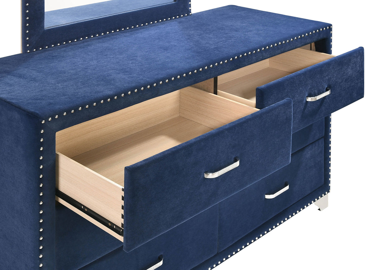 Dresser With Mirror - Melody 6-drawer Upholstered Dresser with Mirror Pacific Blue