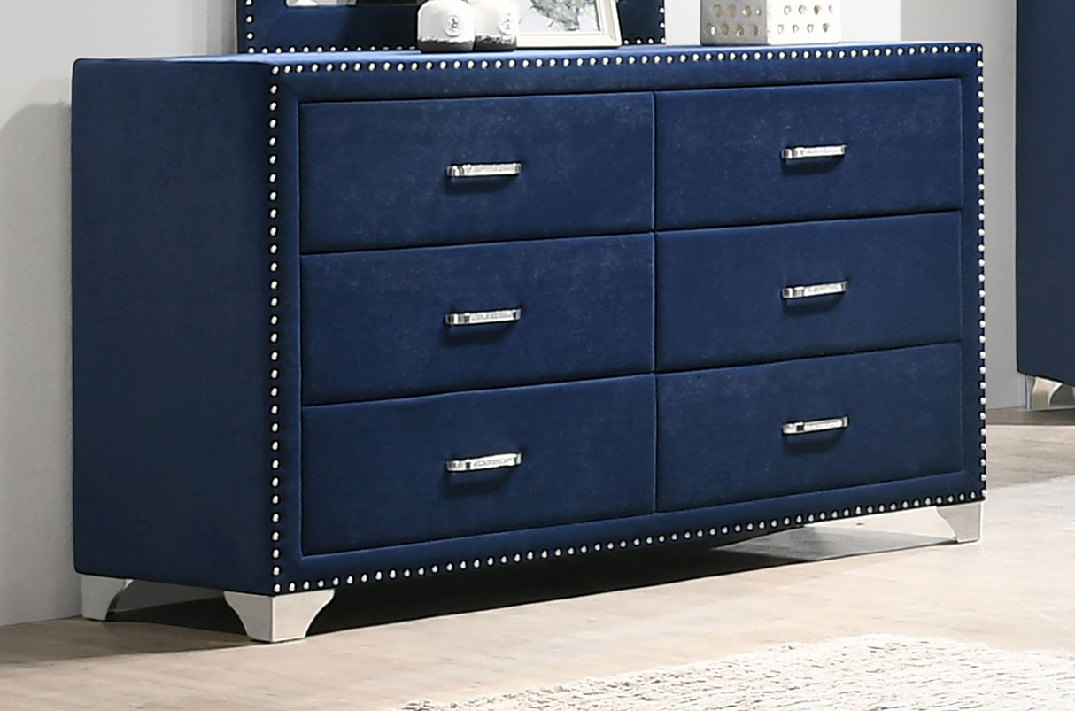 Dresser - Melody 6-drawer Upholstered Dresser Pacific Blue