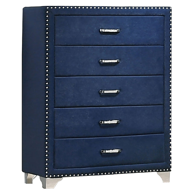 Chest - Melody 5-drawer Upholstered Chest Pacific Blue