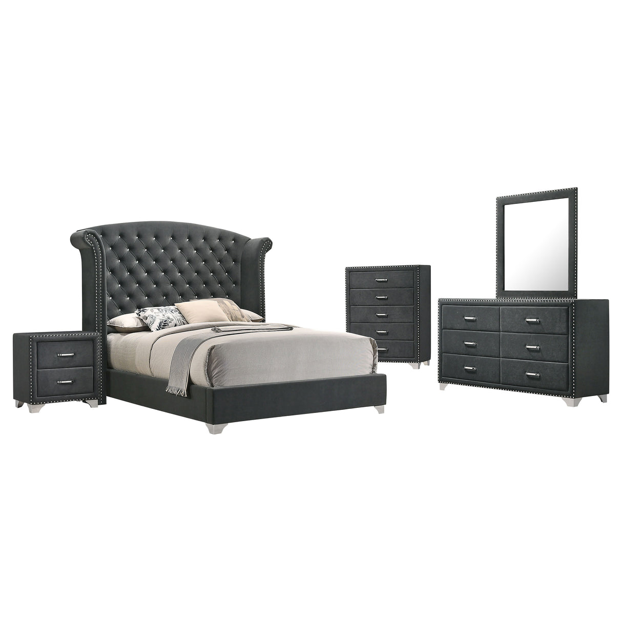 Eastern King Bed 5 Pc Set - Melody 5-piece Eastern King Bedroom Set Grey