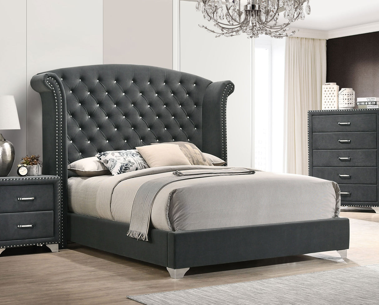 California King Bed - Melody Upholstered California King Wingback Bed Grey